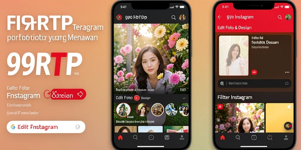 Tampilan antarmuka aplikasi 99RTP dengan berbagai filter Instagram.